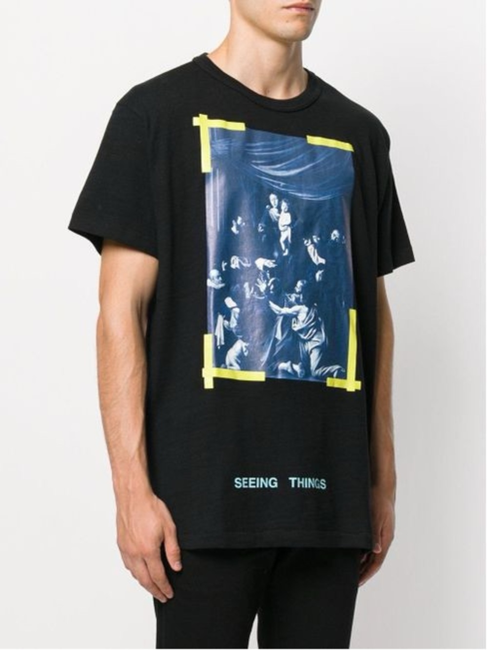 Black Graphic Short-Sleeve Tee with Blue Art Print